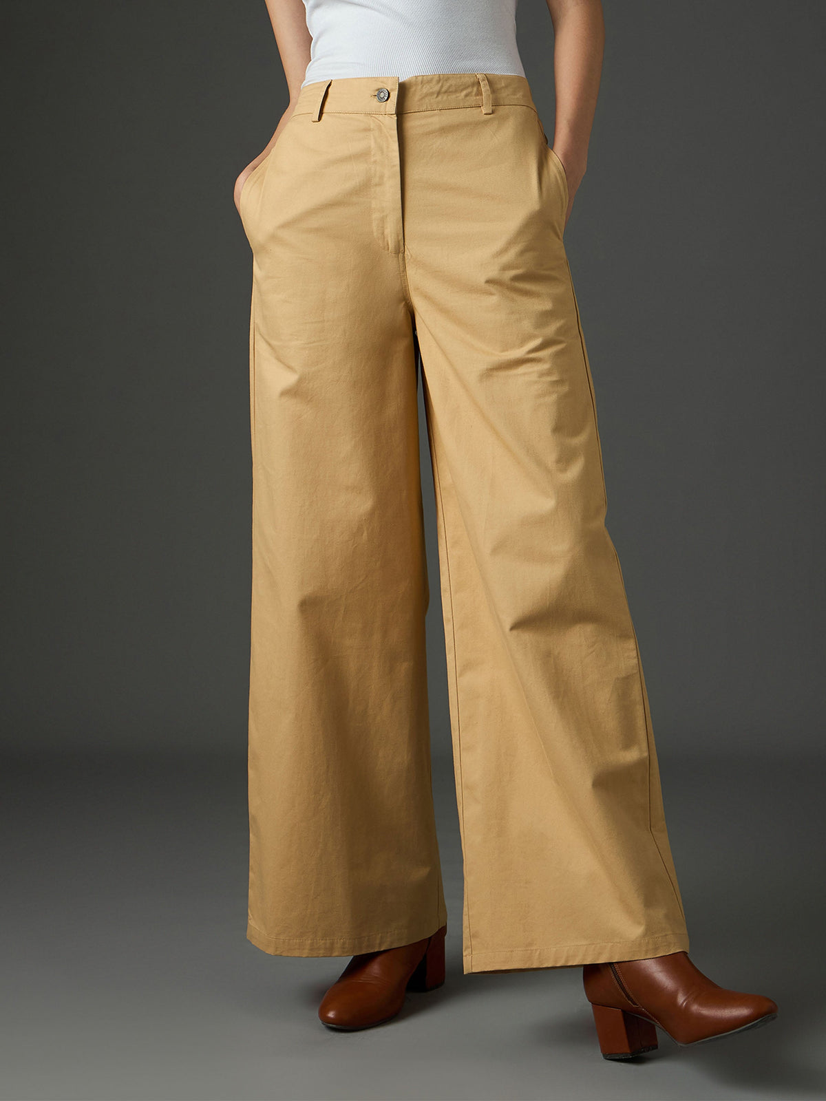 Beige Twill Flared Pants-SASSAFRAS