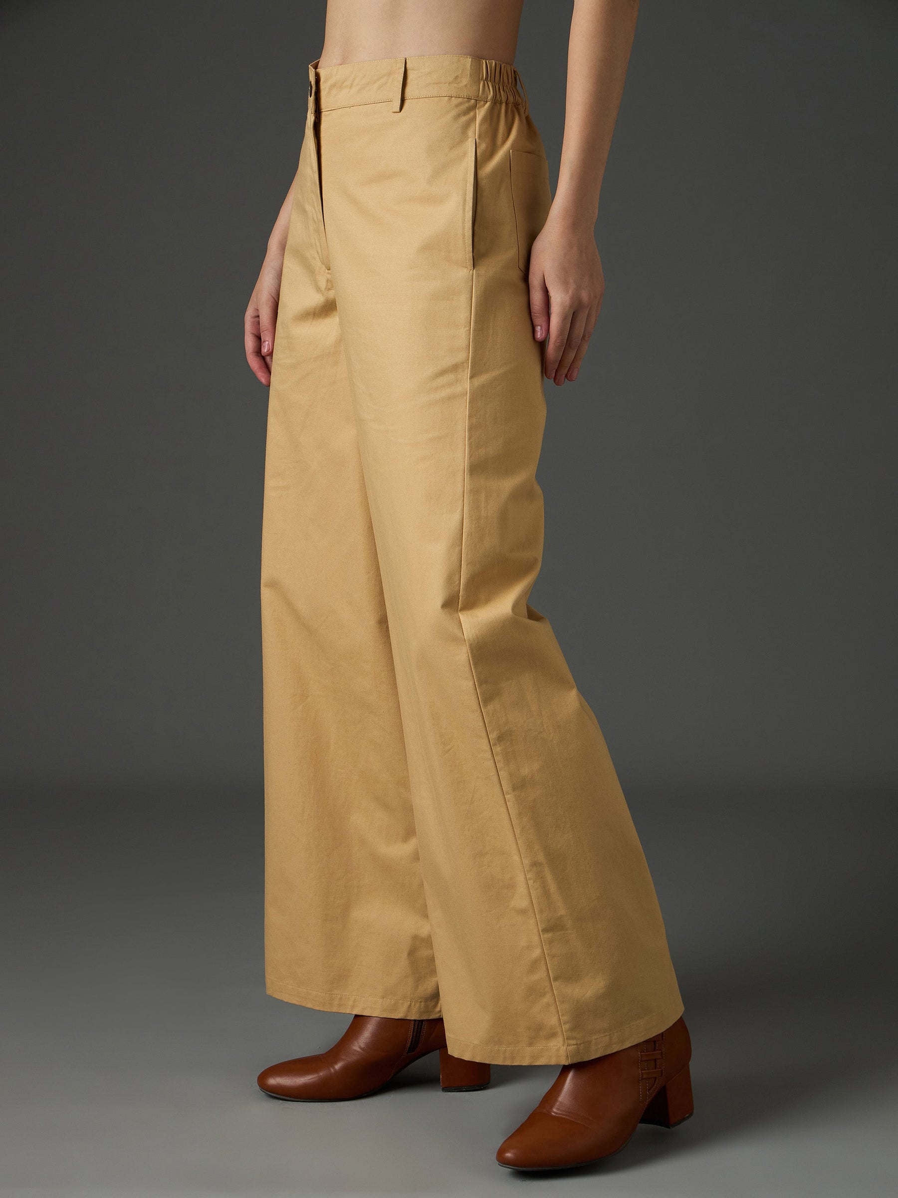 Beige Twill Flared Pants-SASSAFRAS