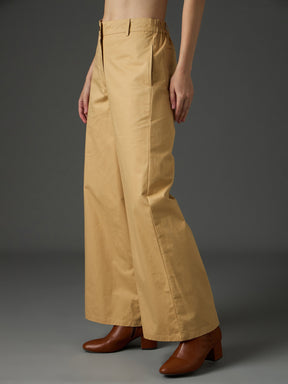 Beige Twill Flared Pants-SASSAFRAS
