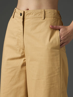 Beige Twill Flared Pants-SASSAFRAS