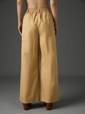 Beige Twill Flared Pants-SASSAFRAS