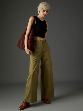 Olive Twill Flared Pants-SASSAFRAS