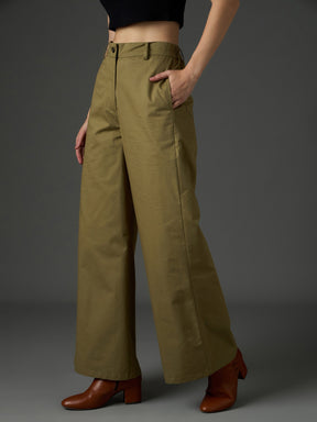 Olive Twill Flared Pants-SASSAFRAS