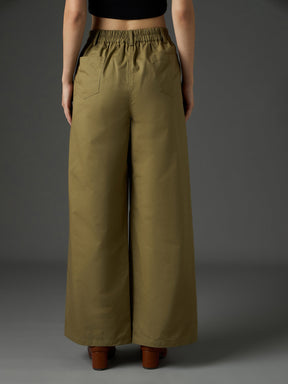 Olive Twill Flared Pants-SASSAFRAS