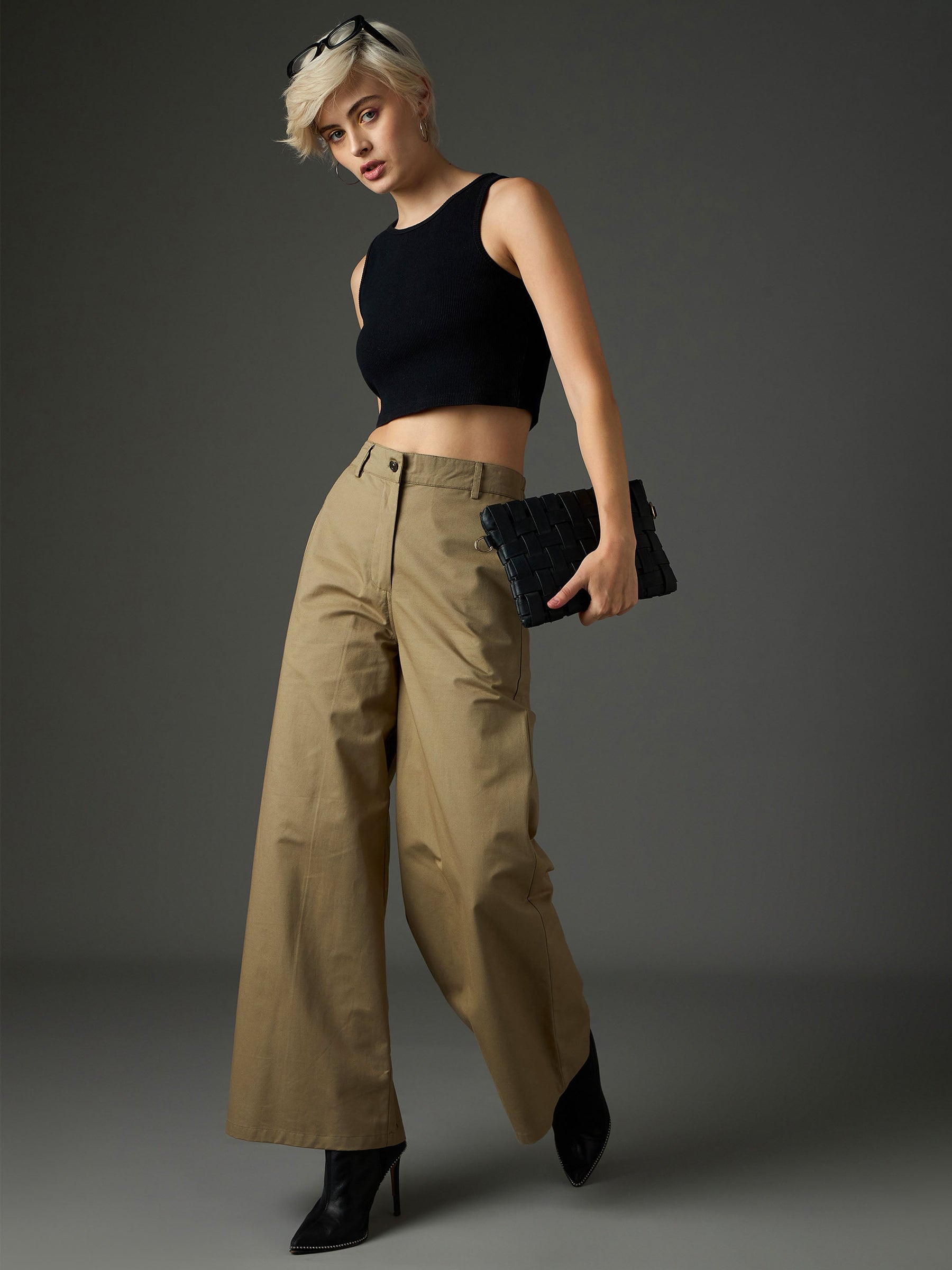 Pastel Olive Twill Flared Pants-SASSAFRAS