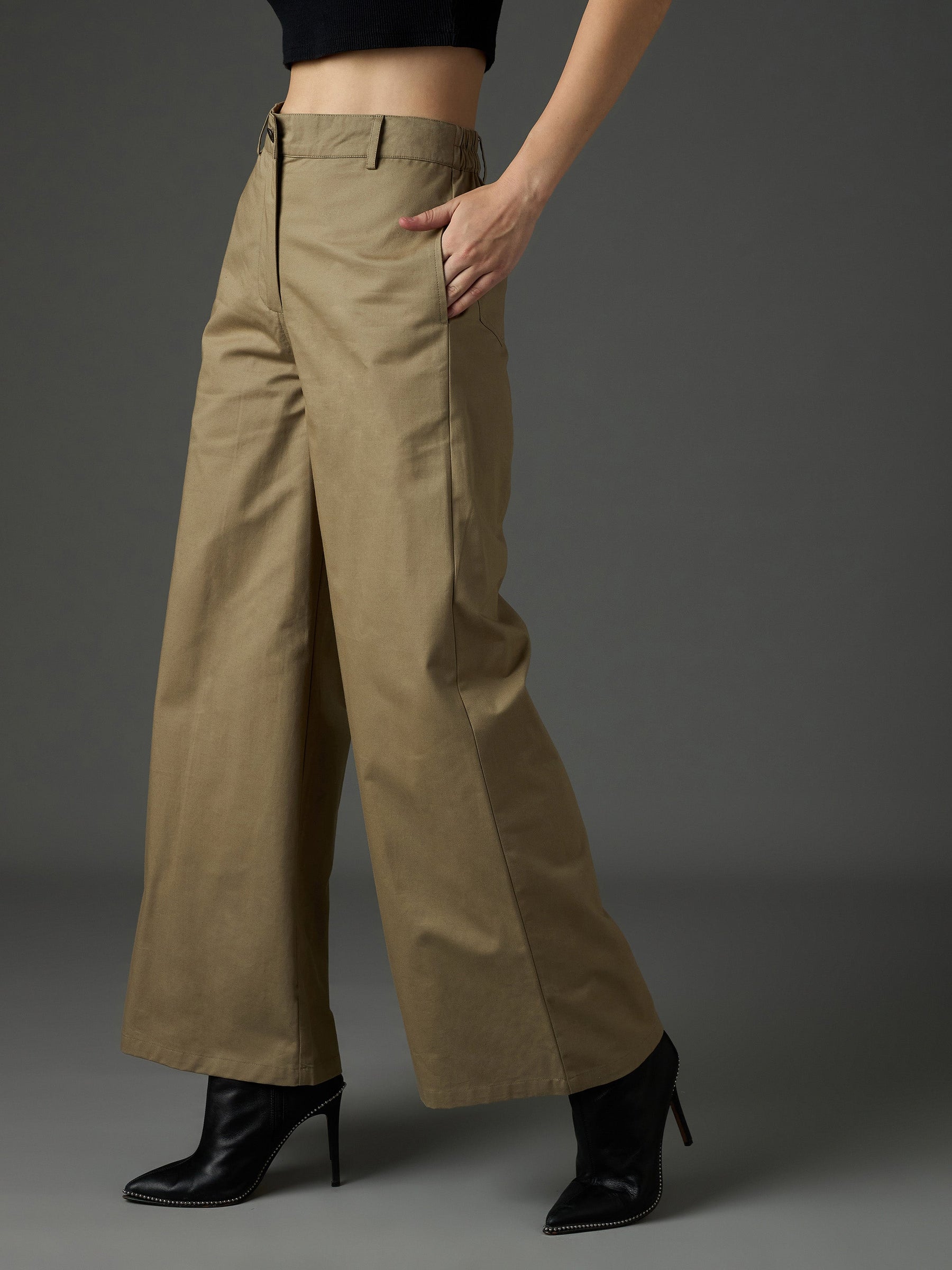 Pastel Olive Twill Flared Pants-SASSAFRAS