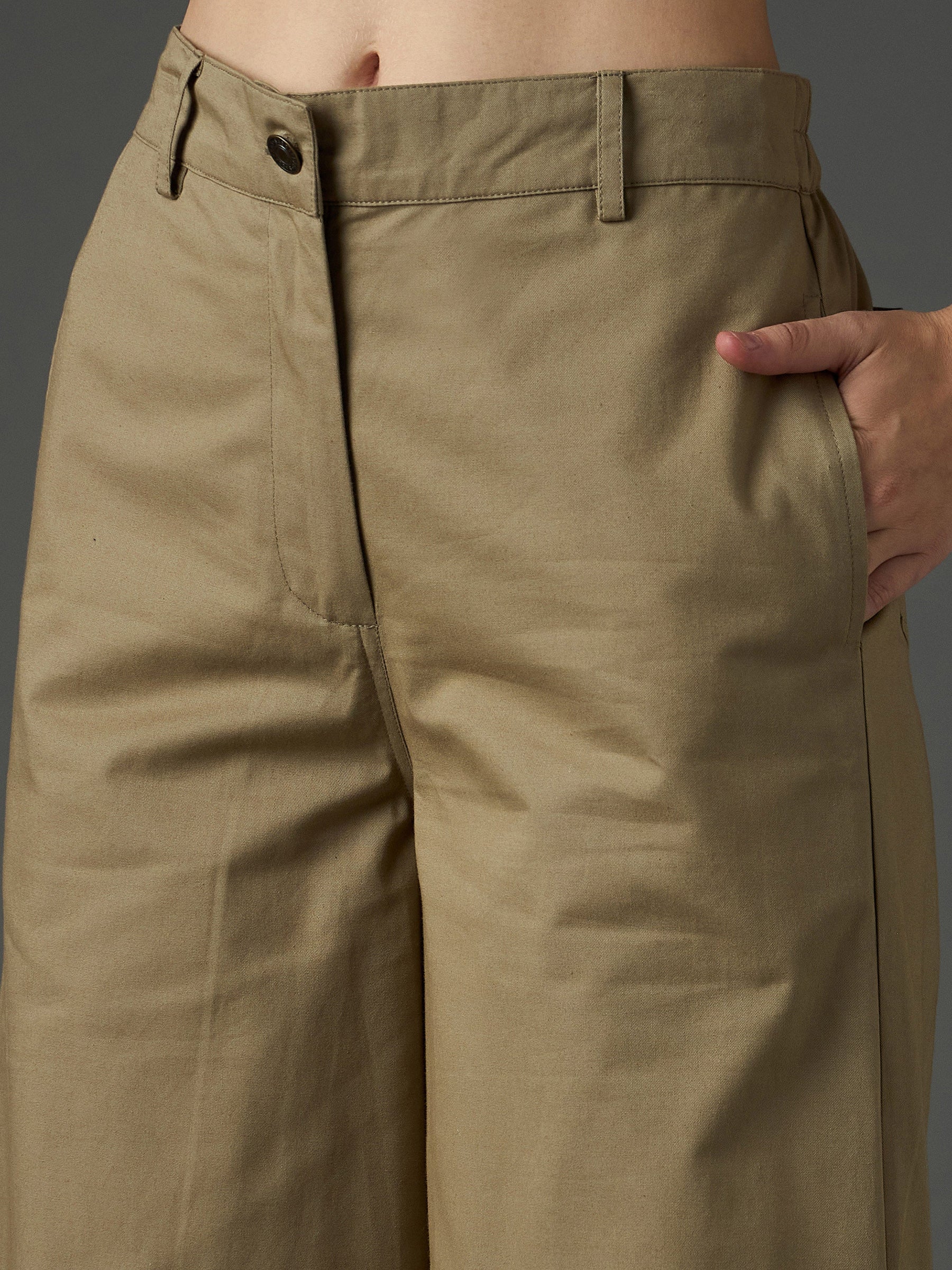 Pastel Olive Twill Flared Pants-SASSAFRAS