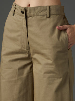 Pastel Olive Twill Flared Pants-SASSAFRAS