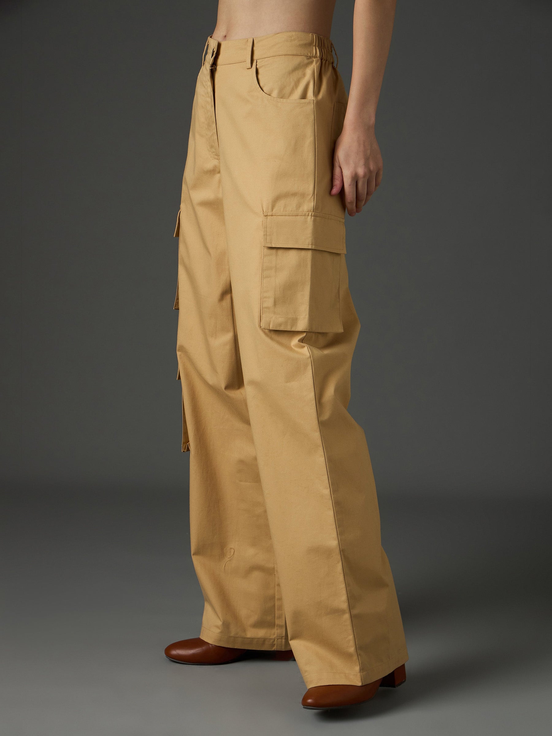 Beige Twill Box Pocket Straight Cargo Pants-SASSAFRAS