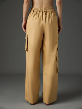 Beige Twill Box Pocket Straight Cargo Pants-SASSAFRAS