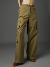 Olive Twill Box Pocket Straight Cargo Pants-SASSAFRAS