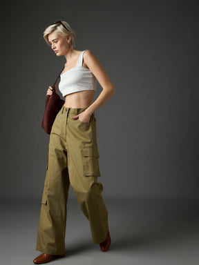 Olive Twill Box Pocket Straight Cargo Pants-SASSAFRAS
