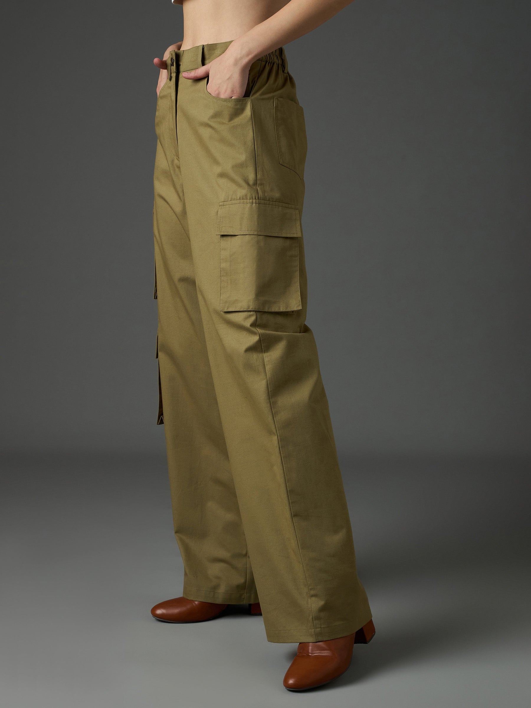 Olive Twill Box Pocket Straight Cargo Pants-SASSAFRAS