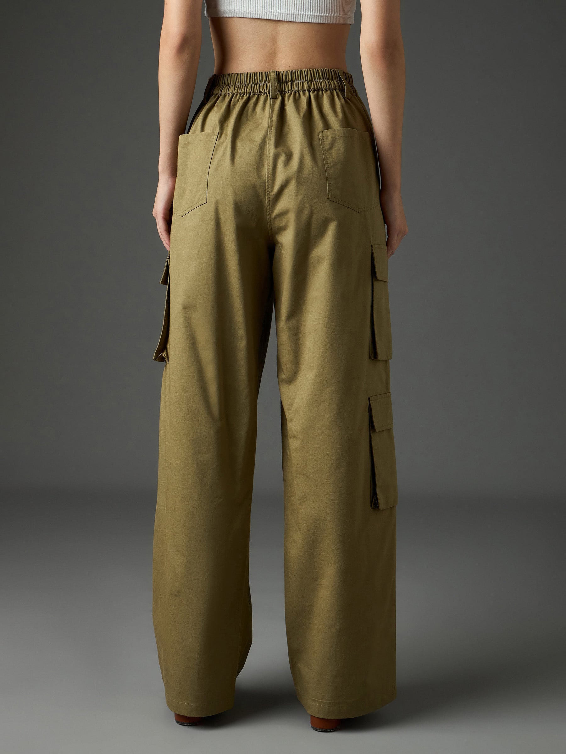 Olive Twill Box Pocket Straight Cargo Pants-SASSAFRAS