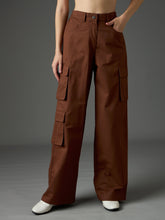 Brown Twill Box Pocket Straight Cargo Pants-SASSAFRAS