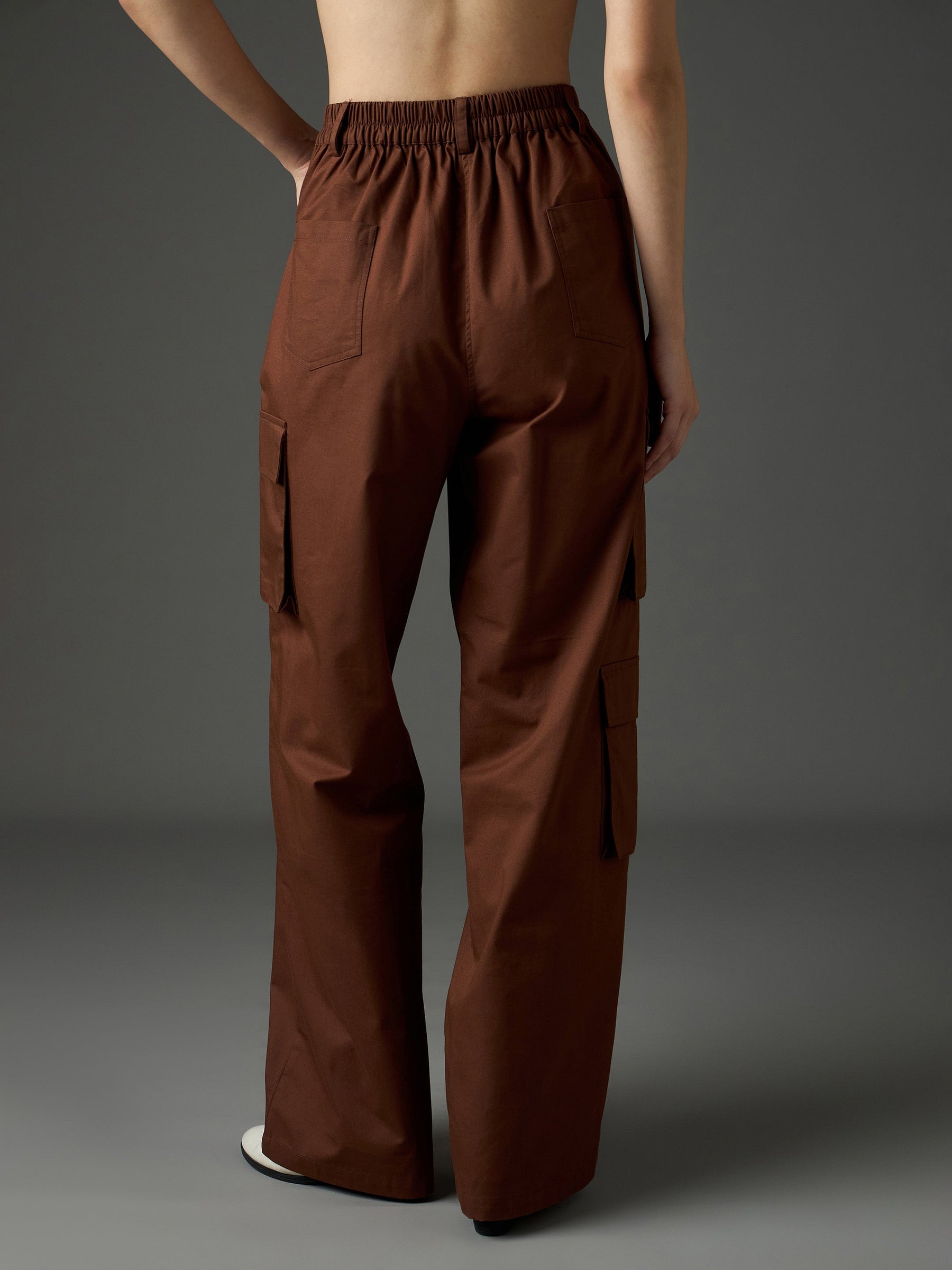 Brown Twill Box Pocket Straight Cargo Pants-SASSAFRAS