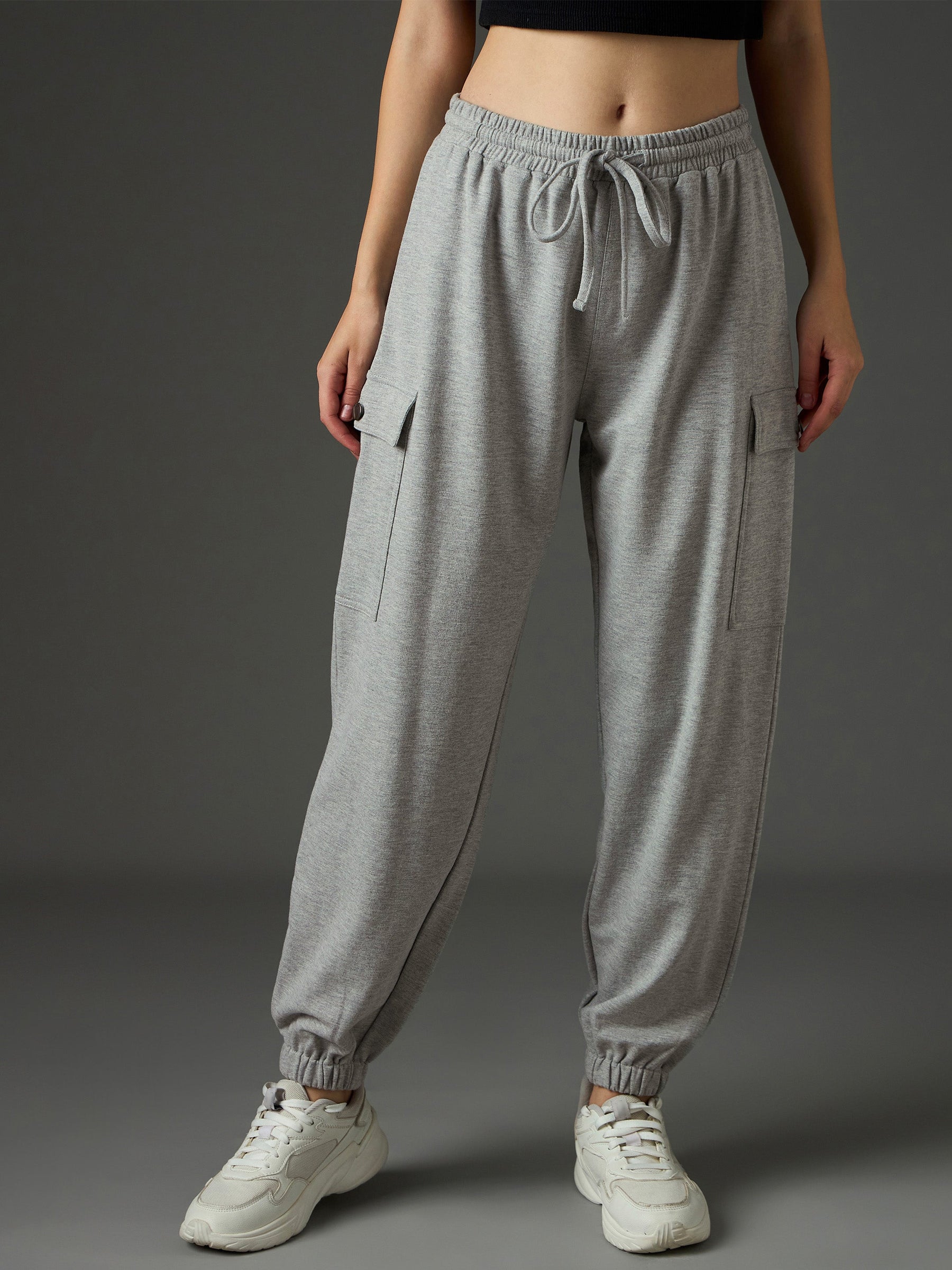 Grey Melange Side Pocket Joggers-SASSAFRAS