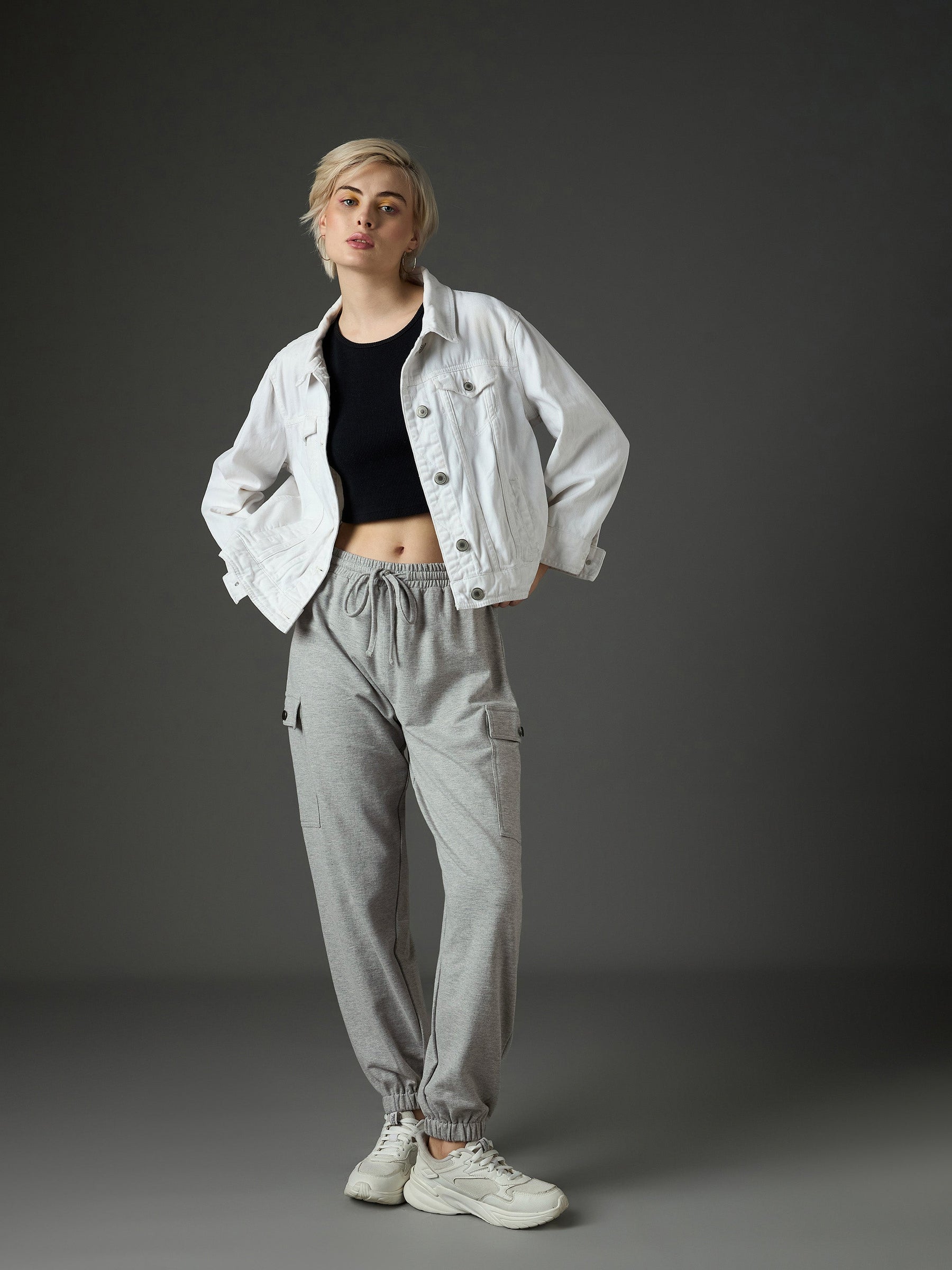 Grey Melange Side Pocket Joggers-SASSAFRAS