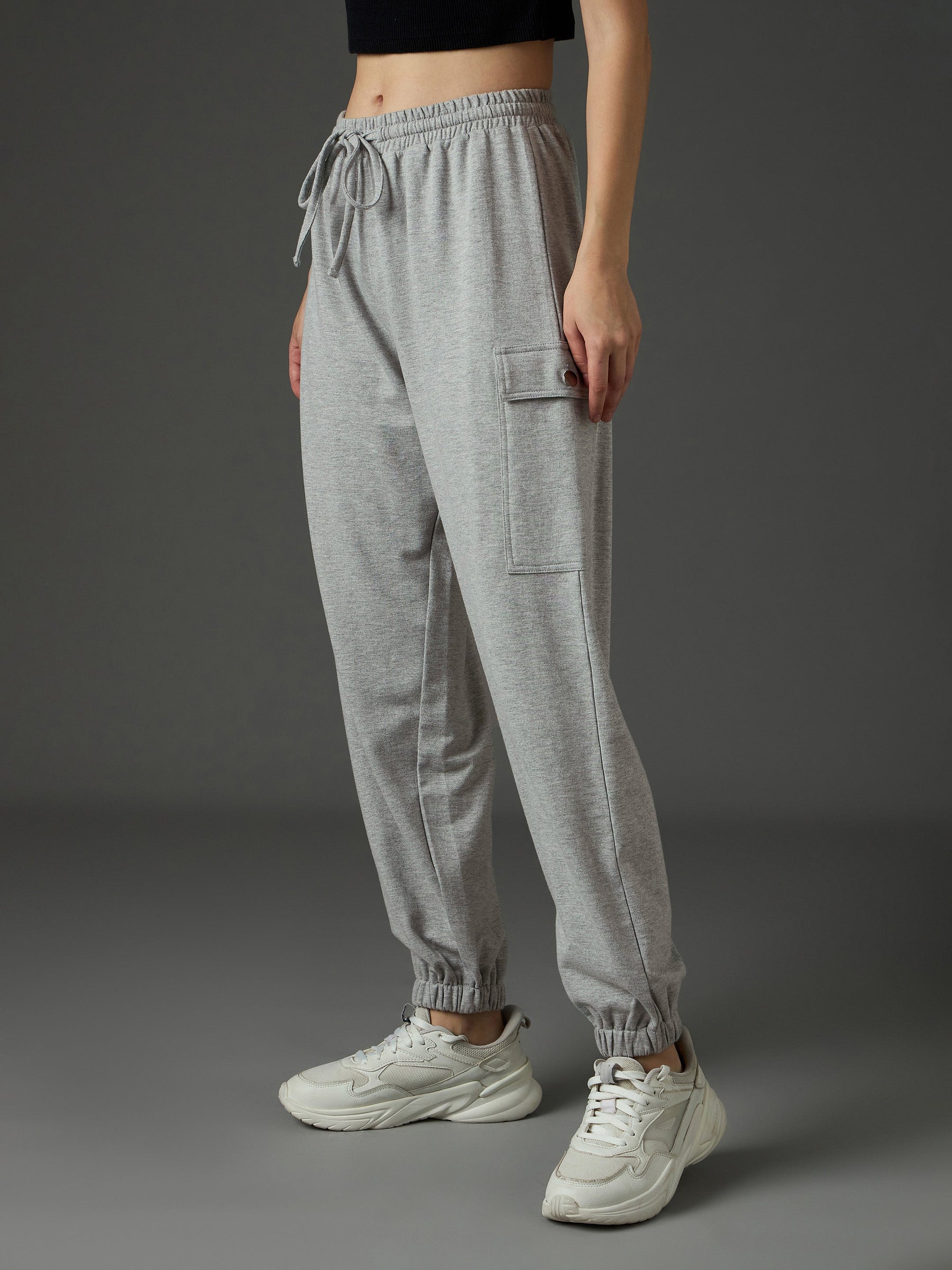 Grey Melange Side Pocket Joggers-SASSAFRAS