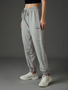 Grey Melange Side Pocket Joggers-SASSAFRAS