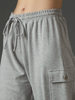 Grey Melange Side Pocket Joggers-SASSAFRAS