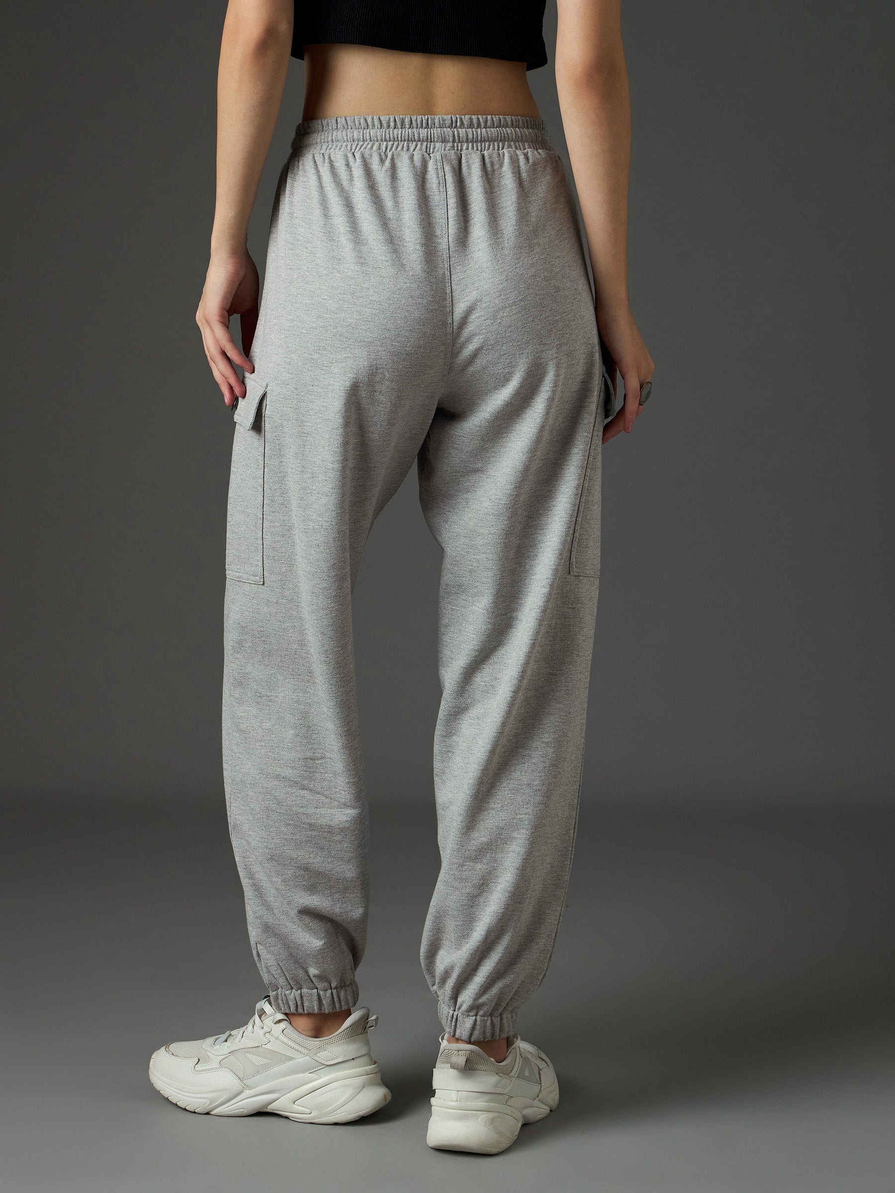 Grey Melange Side Pocket Joggers-SASSAFRAS