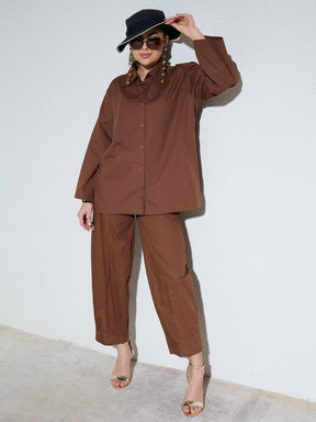 Brown Poplin Mom Fit Pants -SASSAFRAS