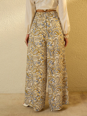 Mustard Paisley Flared Trousers-SASSAFRAS