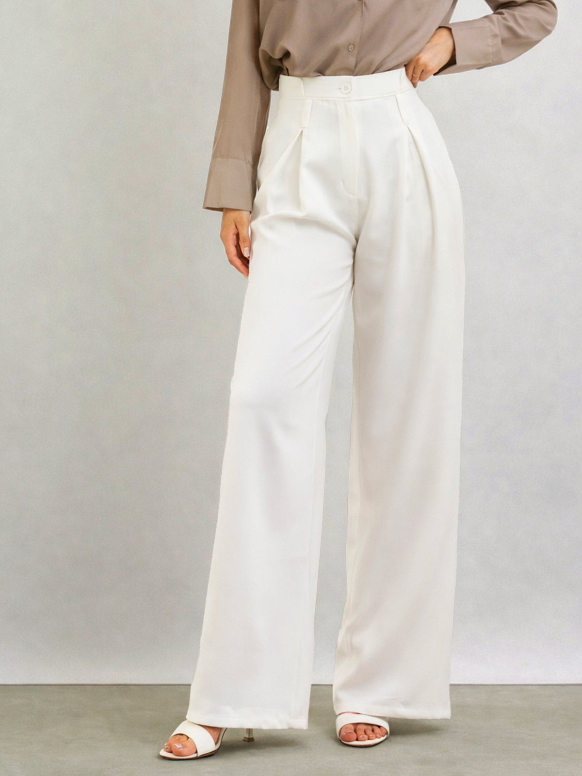 White Inverted Pleat Relax Fit Korean Pants-SASSAFRAS BASICS