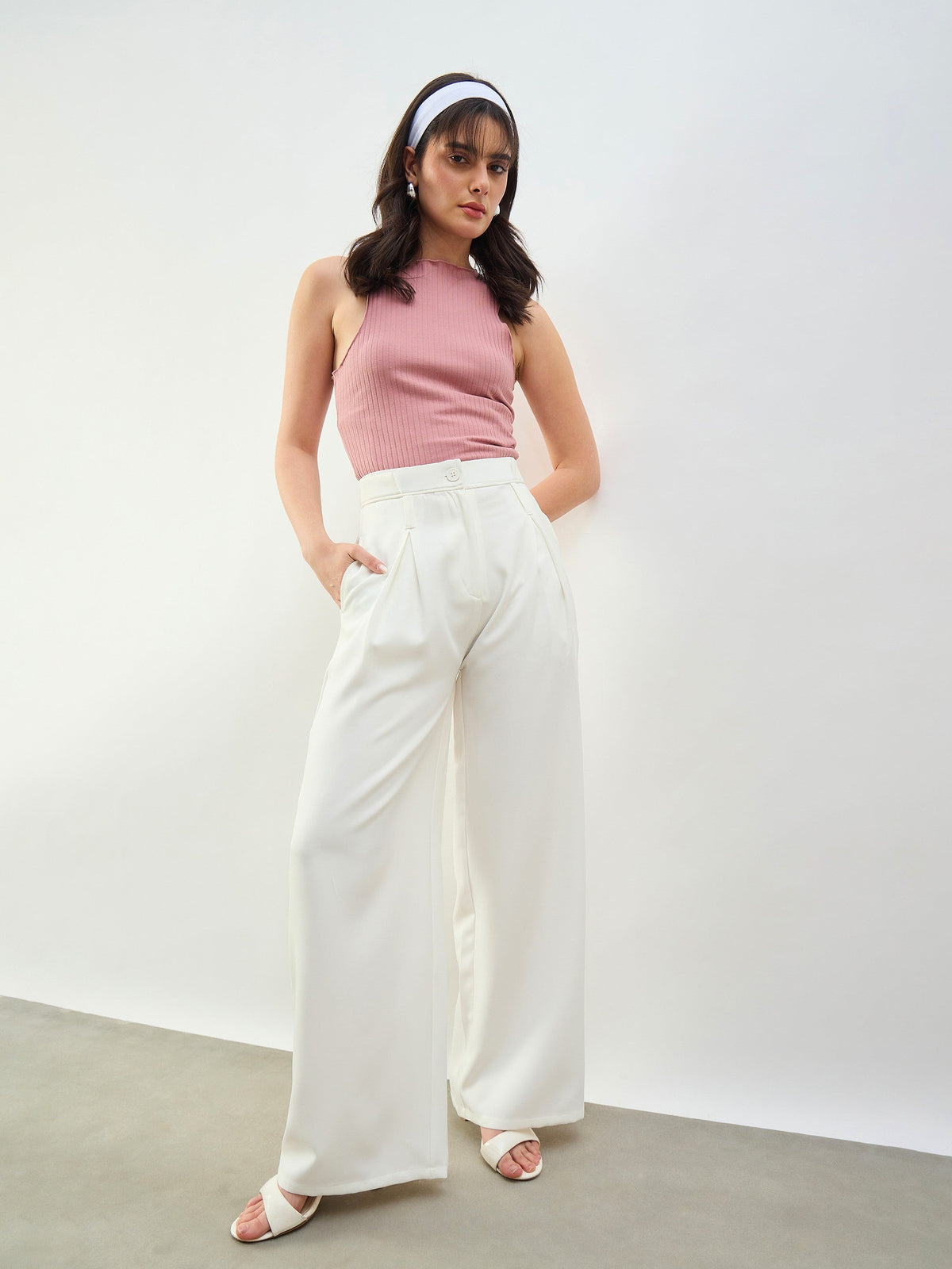 White Inverted Pleat Relax Fit Korean Pants-SASSAFRAS BASICS