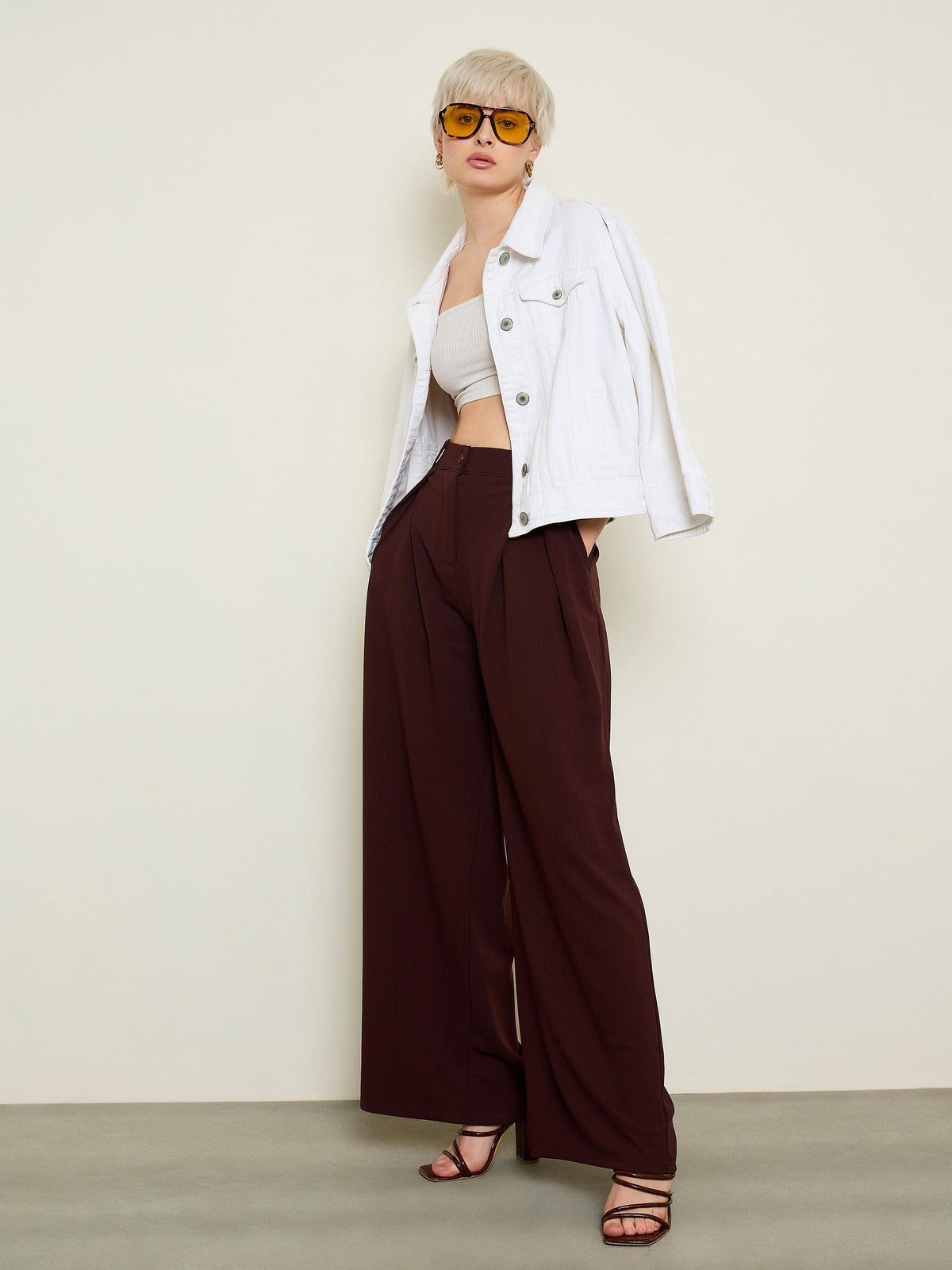 Maroon Knife Pleat Wide Leg Korean Pants-SASSAFRAS BASICS