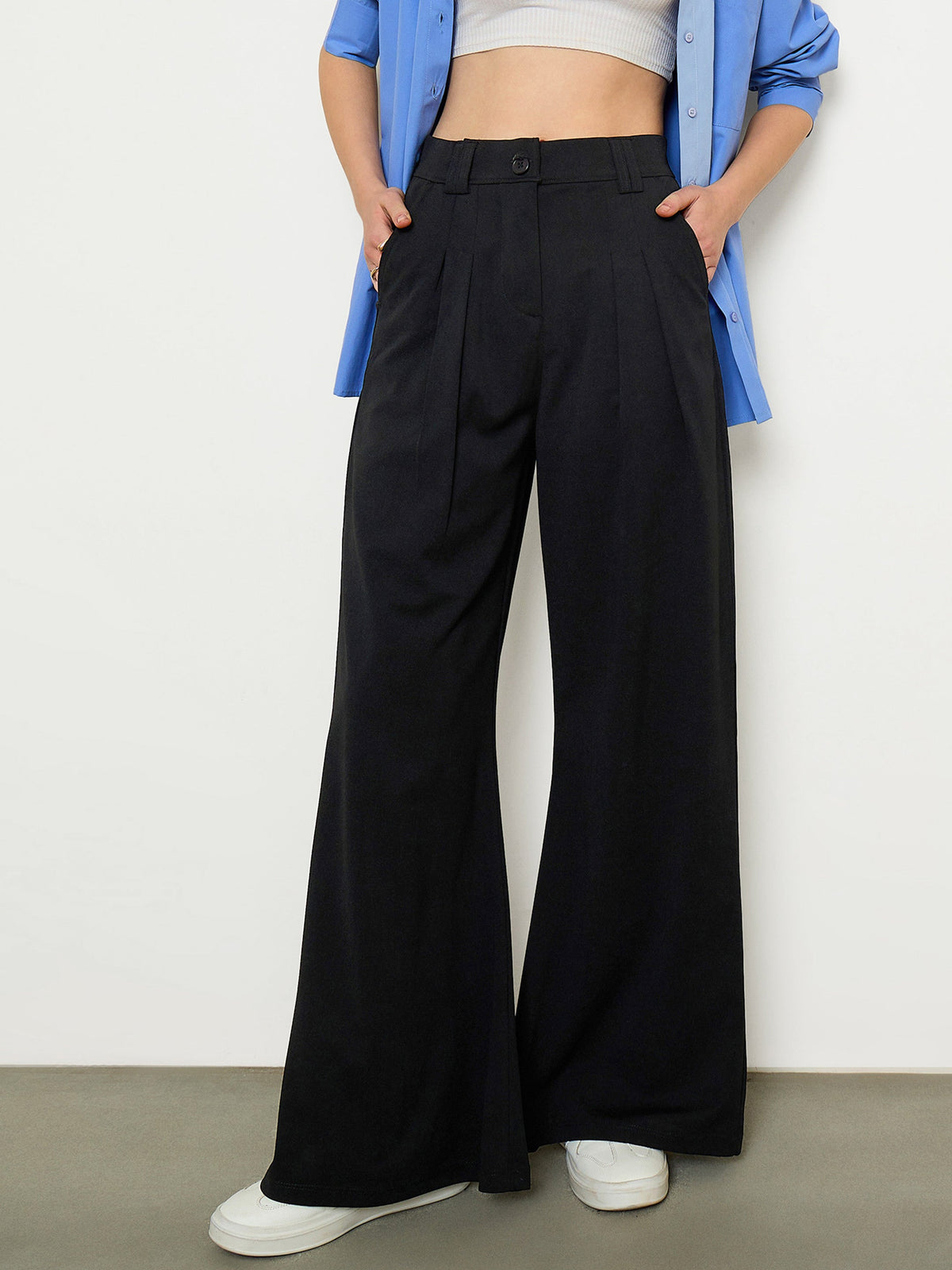 Black Pleated Double Loop Korean Pants-SASSAFRAS BASICS