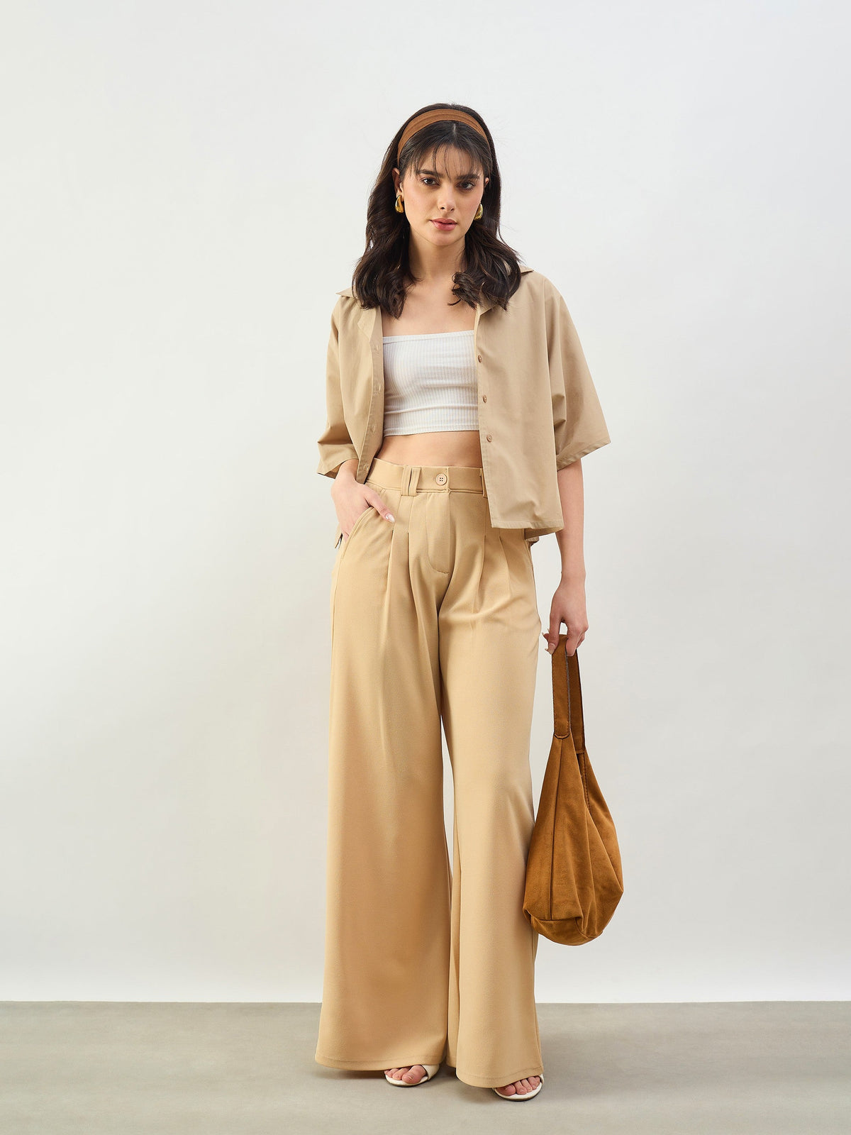 Beige Pleated Double Loop Korean Pants-SASSAFRAS BASICS