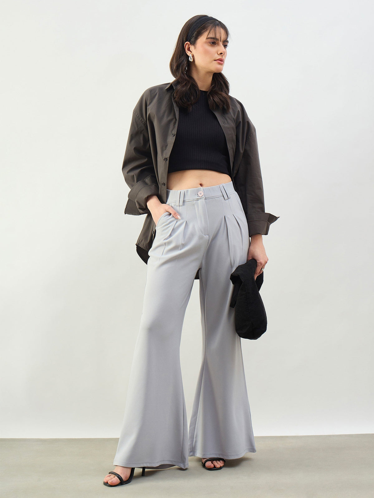 Grey Pleated Double Loop Korean Pants-SASSAFRAS BASICS