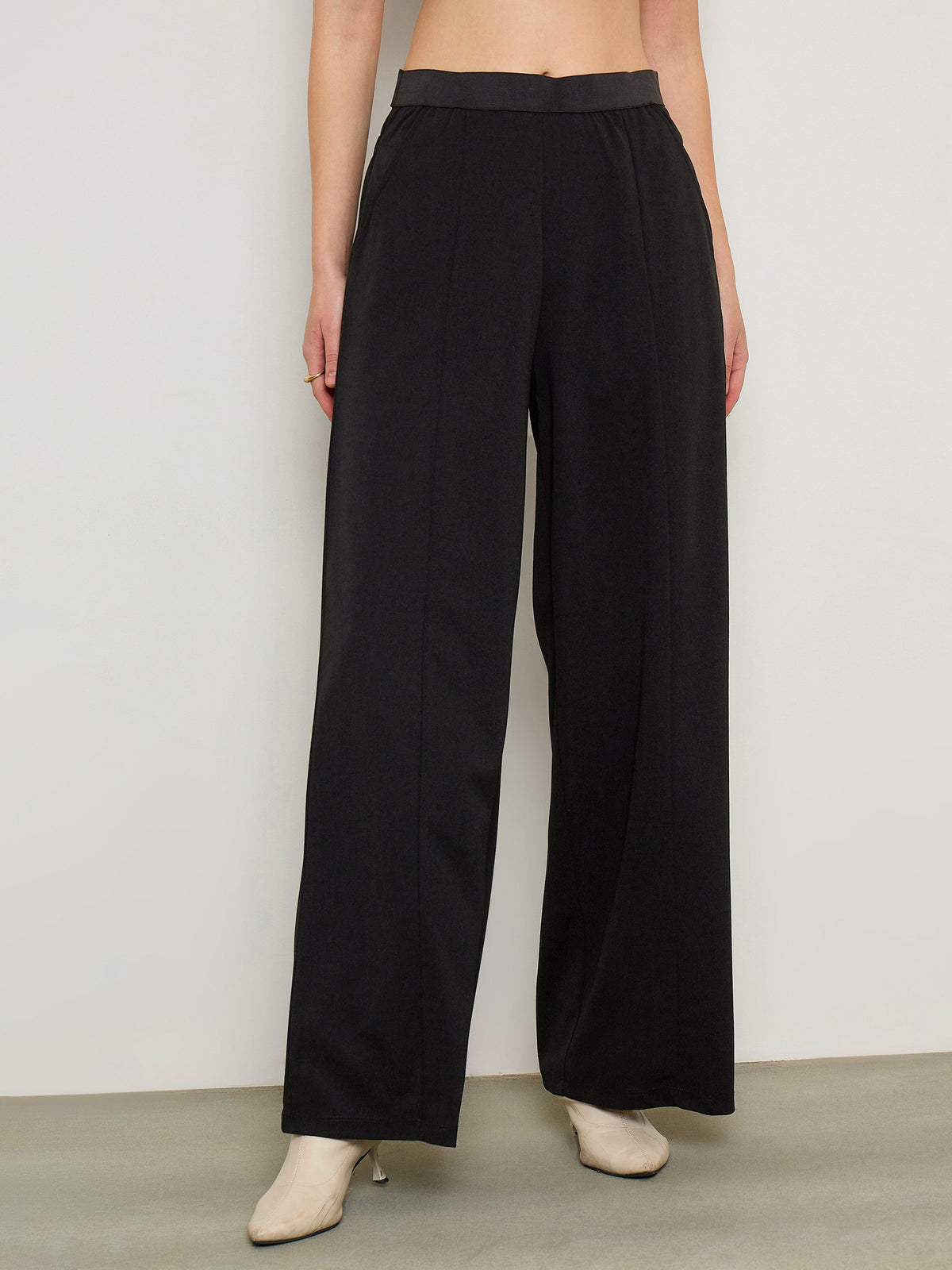 Black Elasticated Waist Straight Fit Korean Pants-SASSAFRAS BASICS