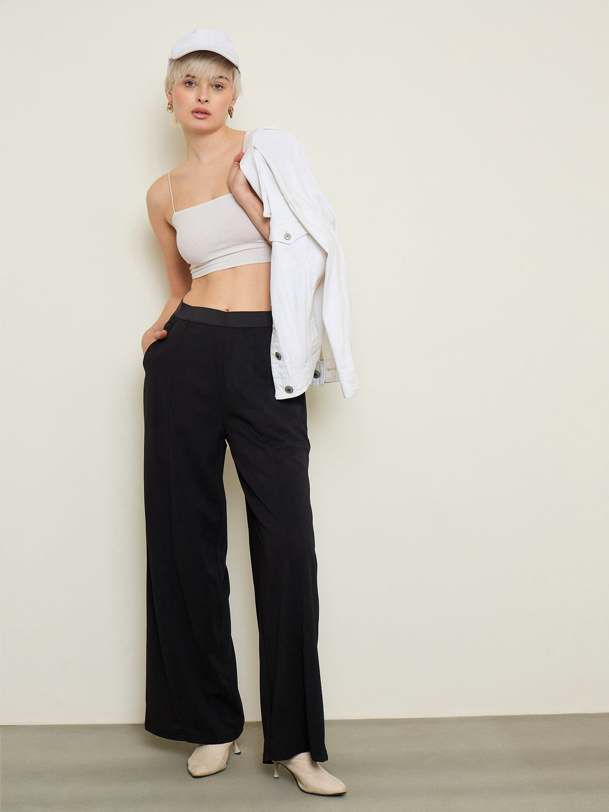 Black Elasticated Waist Straight Fit Korean Pants-SASSAFRAS BASICS
