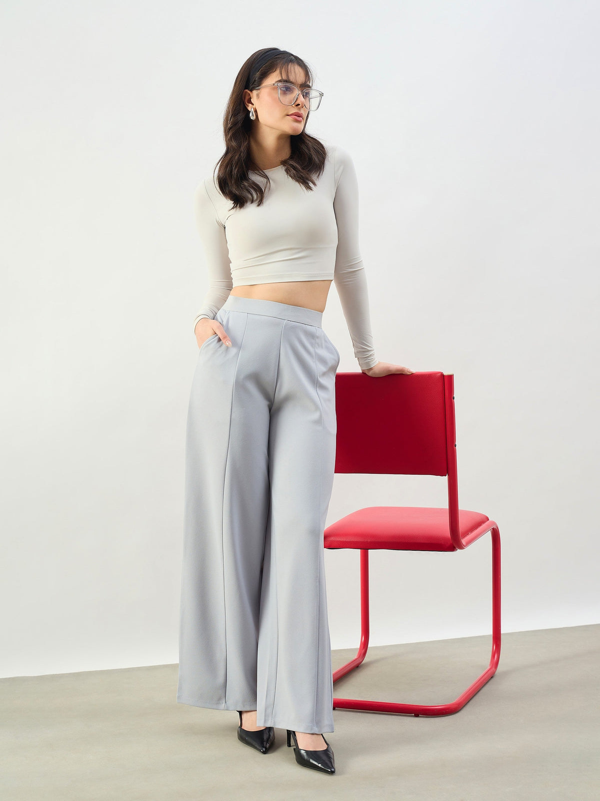 Grey Elasticated Waist Straight Fit Korean Pants-SASSAFRAS BASICS