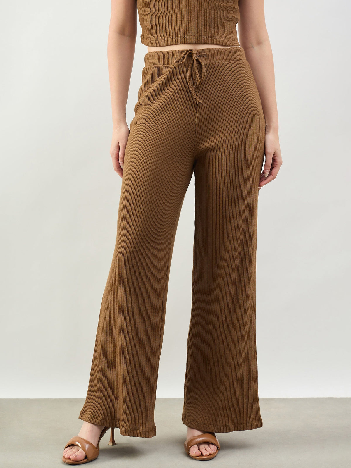 Tan Rib Drawstring Pants-SASSAFRAS BASICS