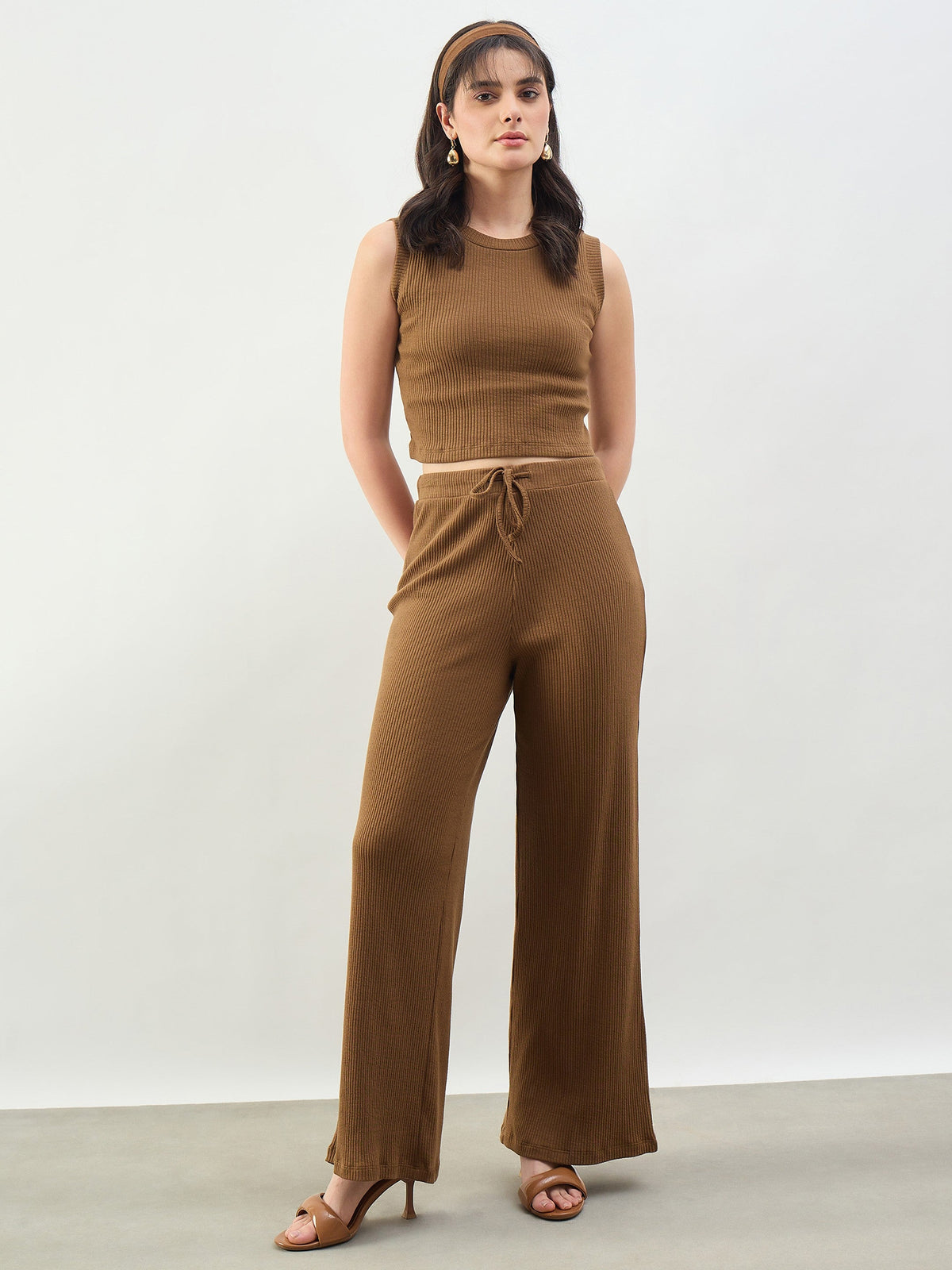 Tan Rib Drawstring Pants-SASSAFRAS BASICS