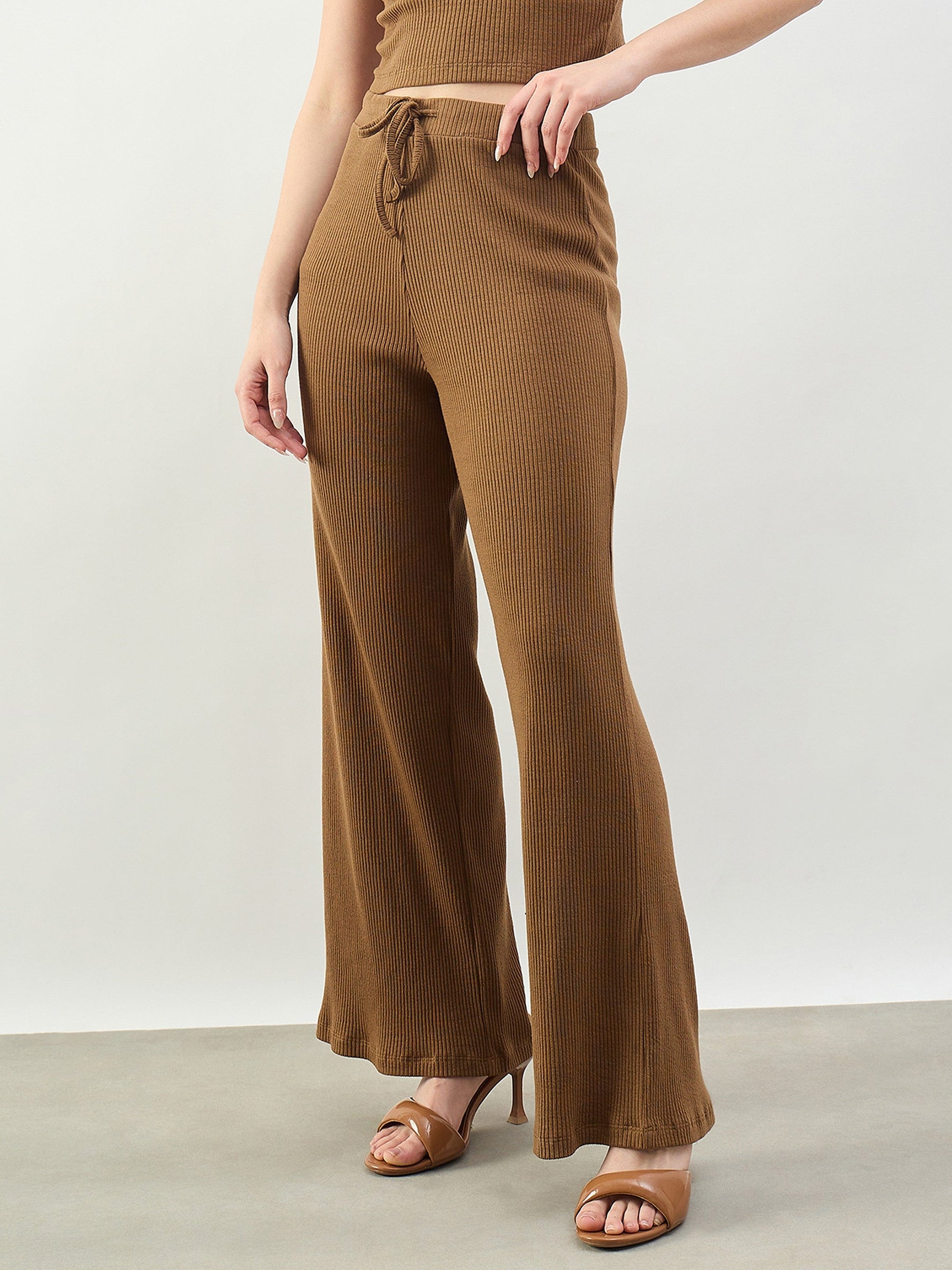 Tan Rib Drawstring Pants-SASSAFRAS BASICS