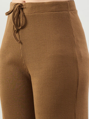 Tan Rib Drawstring Pants-SASSAFRAS BASICS