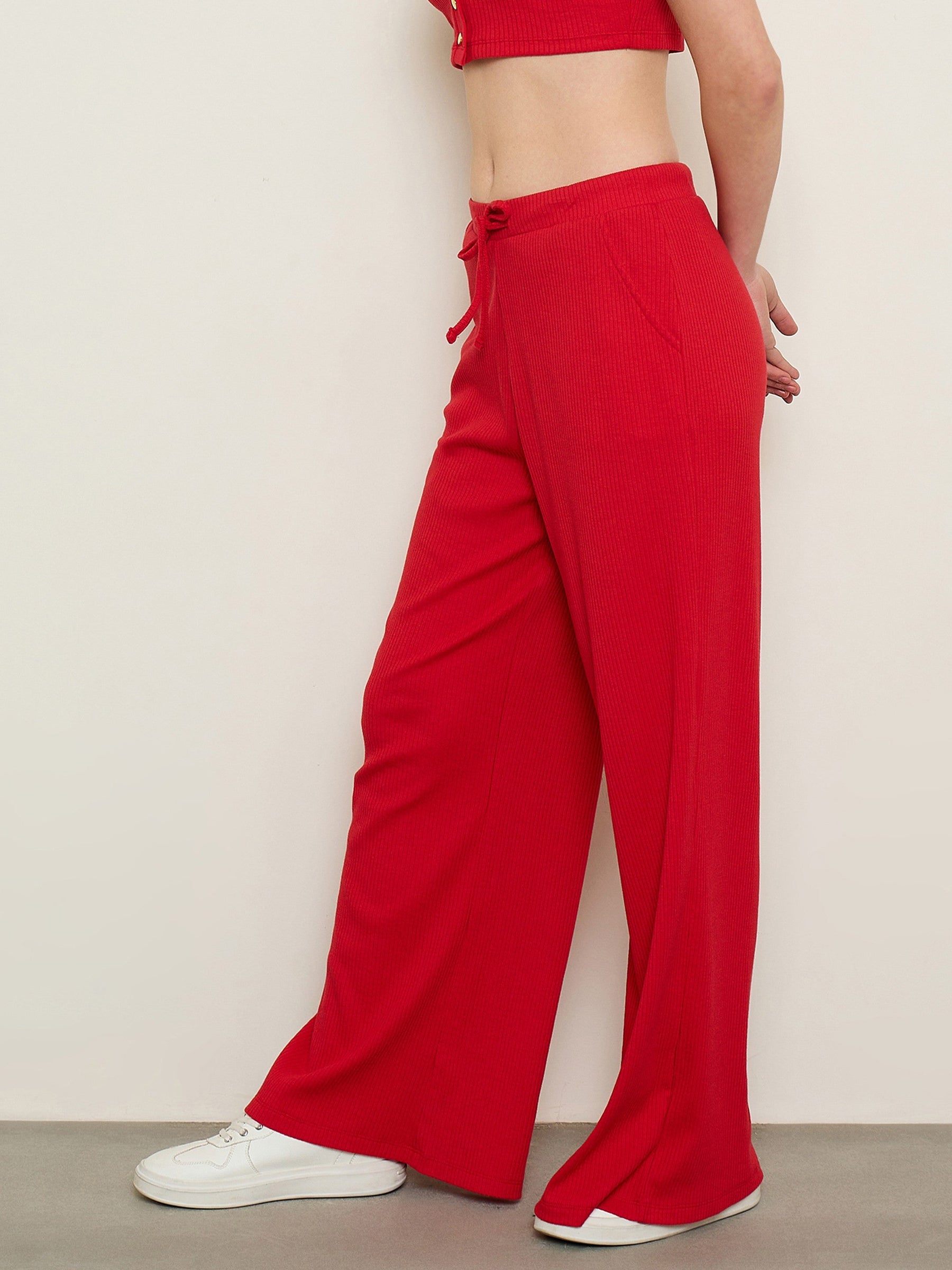 Red Rib Drawstring Pants-SASSAFRAS BASICS