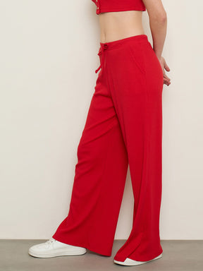 Red Rib Drawstring Pants-SASSAFRAS BASICS