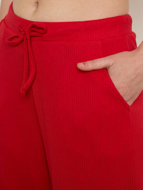 Red Rib Drawstring Pants-SASSAFRAS BASICS