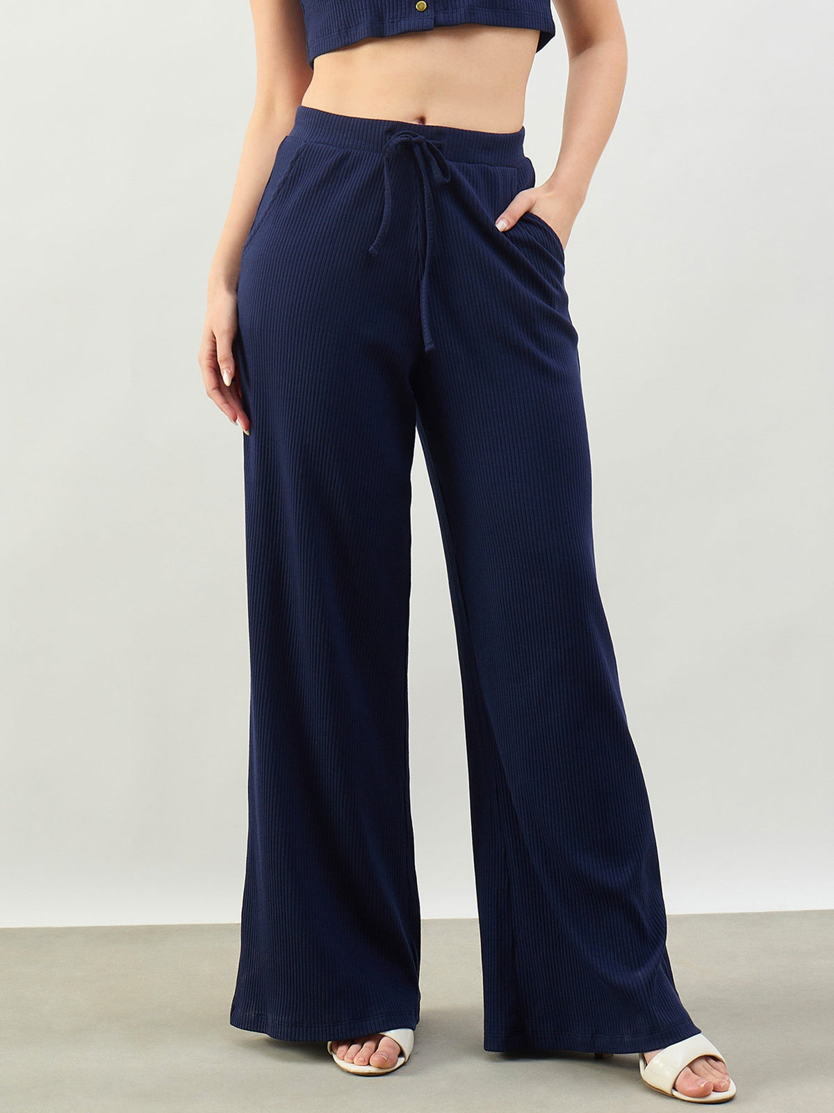 Navy Rib Drawstring Pants-SASSAFRAS BASICS