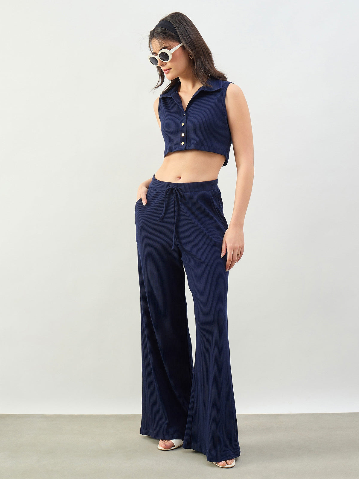 Navy Rib Drawstring Pants-SASSAFRAS BASICS