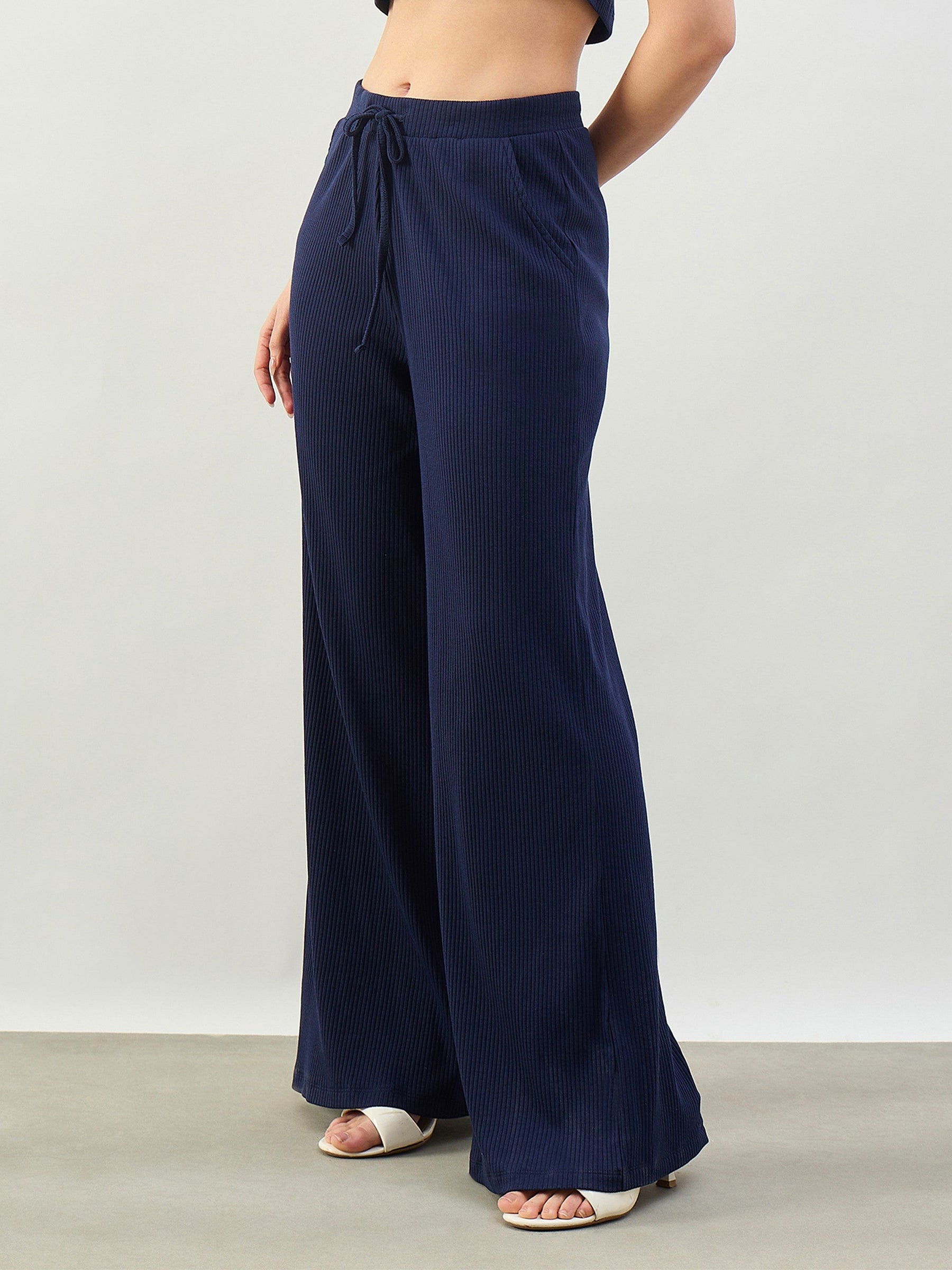 Navy Rib Drawstring Pants-SASSAFRAS BASICS