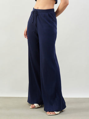 Navy Rib Drawstring Pants-SASSAFRAS BASICS
