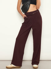 Burgundy Front Pleated Belted Straight Pants-SASSAFRAS