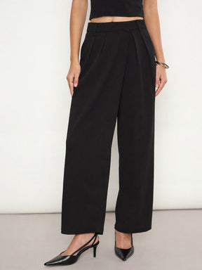 Black Wrap Straight Pants-SASSAFRAS